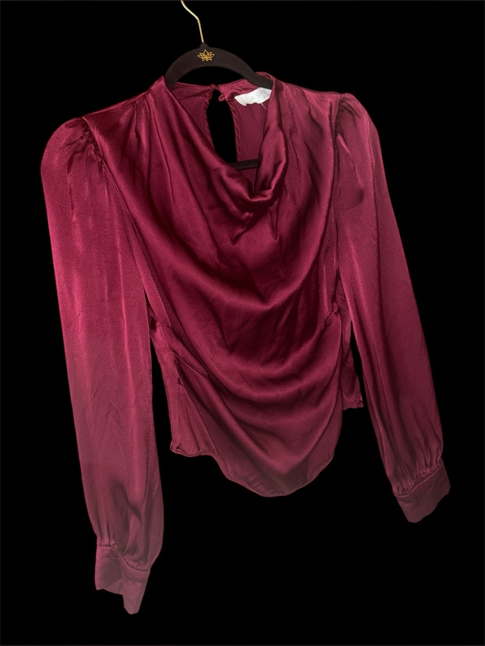 ASTR Women's Draped Long-Sleeve Blouse - Burgundy medium